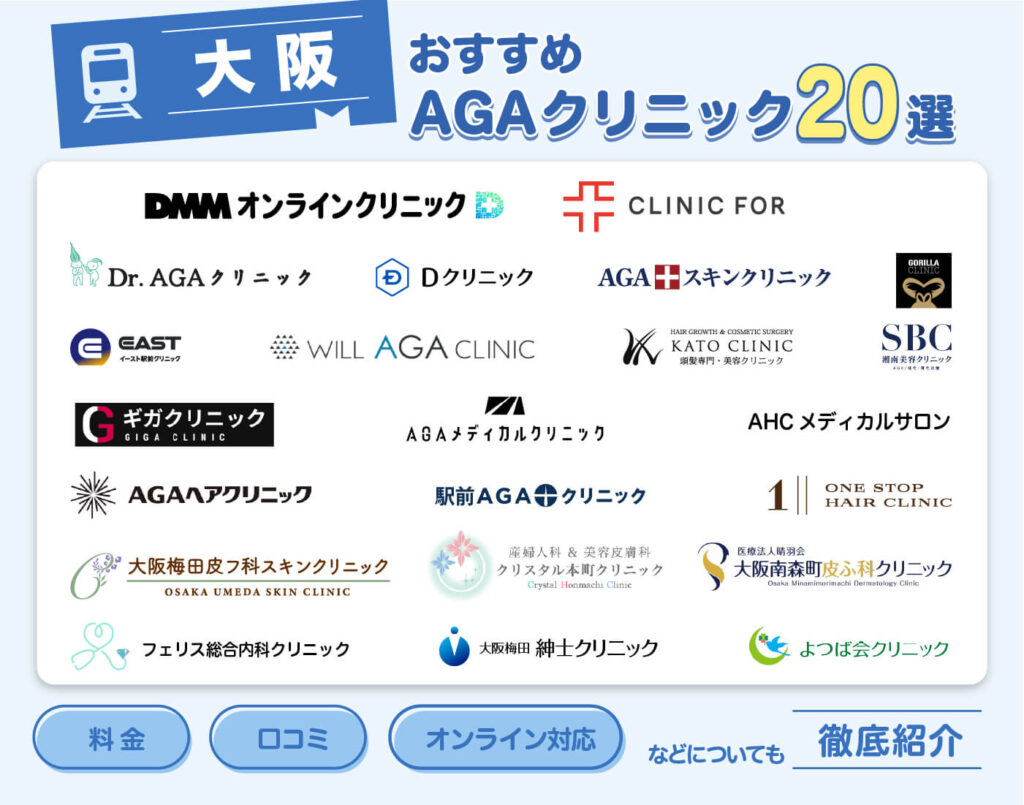 大阪でおすすめのAGAクリニック20選　料金・口コミ・オンライン対応などについても徹底紹介